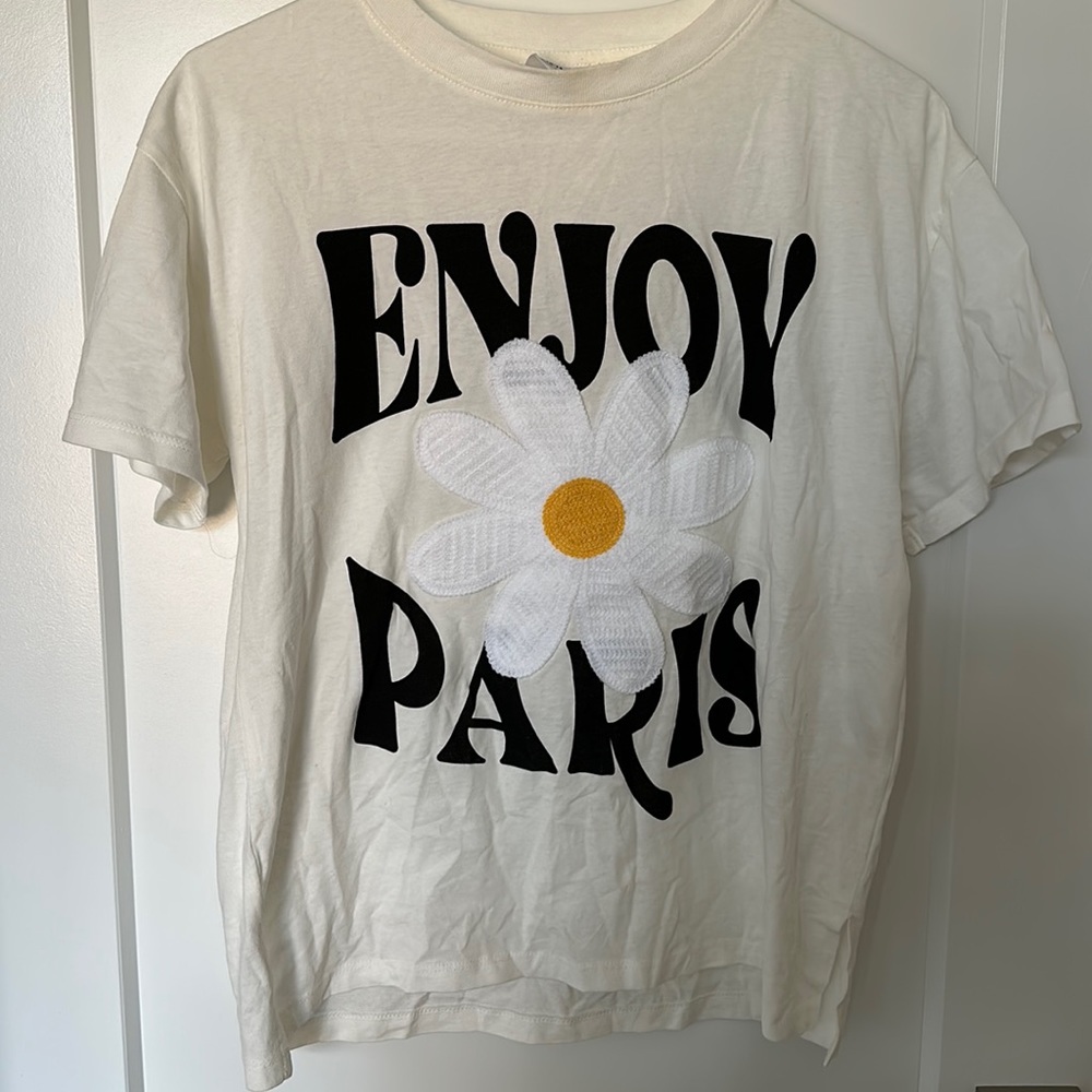Zara Graphic Tee Enjoy Paris Kids 13-14 Adult Med